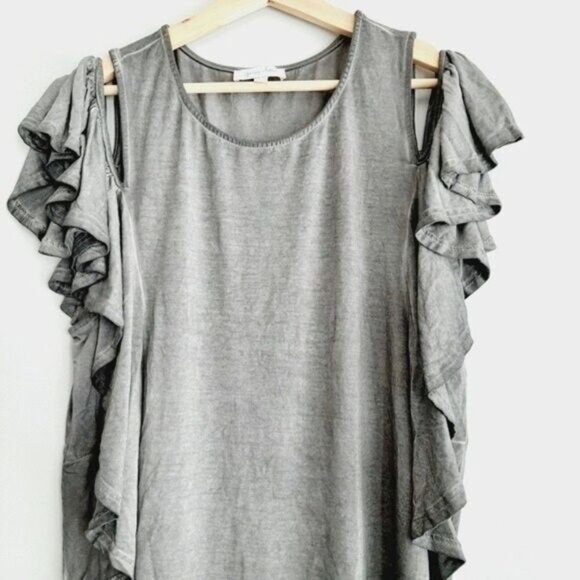 GRACE & LACE Burnout Cold-shoulder Ruffle Top Sz M - Picture 4 of 10